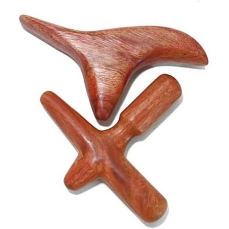 Set 2 st. Thai traditionell zonterapi Hand- och fotmassageverktyg: X-Shape Massager + Wing-Shape Massager Press Point Red Wood