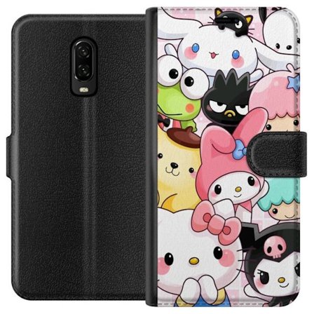 Kompatibelt Lommeboketui til OnePlus 6T Tett mønster av søte figurer med store øyne i ulike farger og uttrykk med LABUBU-tekst