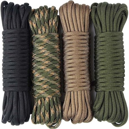 4 st 15 meter Paracord-rep med 7 trådar Nylonrep 250 kg Brottstyrka