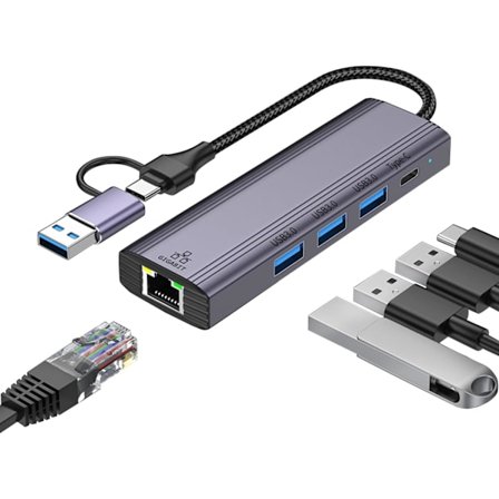 USB C HUB, 5 i 1 USB-C/USB 3.0 Dual Adapter Dockningsstation, med USB-port, USB-C-port/PD, Gigabit Ethernet, Multi-Port USB C Adapter Typ C Bärbara 