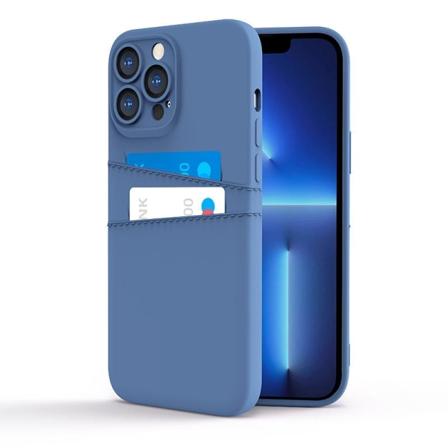 iPhone 14 Pro Skal - Mikrofiber Silikon Dubbelt Kortfack Blå