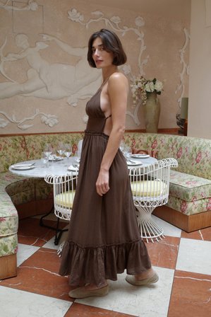 NA-KD Linen Blend Strap Midi Dress - Linned kjoler - Brun - EU 44