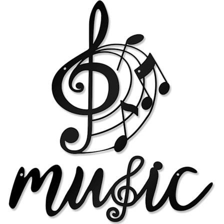 2 kappaletta musiikkia metalli seinäkoriste musta diskanttiavain ja nuotit