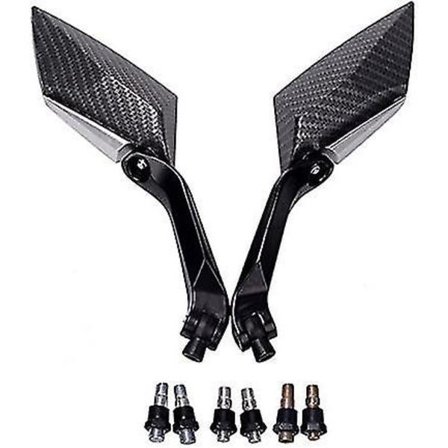 Universal Motorsykkel Bakspeil - 8/10mm Motorsykkel Diamant Speil - Karbon Svart - Sport Sykkel, Scooter, Cruiser