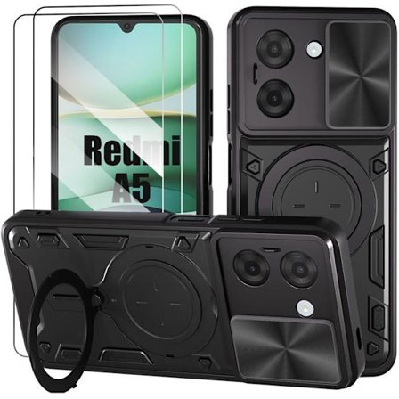 Beskyttelsesskal - E.F.CONNECTION - Til Xiaomi Redmi A5 - Sort - Magnetisk ring - Kamerabeskyttelse