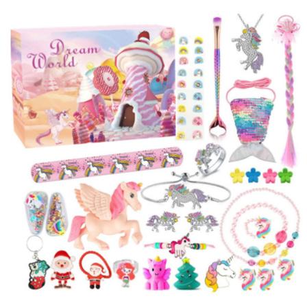 Børnemakeup Blind Box DIY Kosmetik Neglekunst Pige Dukke Tøj Julegave Håndrevet Nedtællingskalender ST-036 Christmas Unicorn Set
