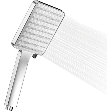 Brusehoved - Vandbesparende - Trykforøgende - Regnbruser med 6 sprøjtemønstre - Håndholdt bruser - Højtryk - (Brusehoved uden slange)