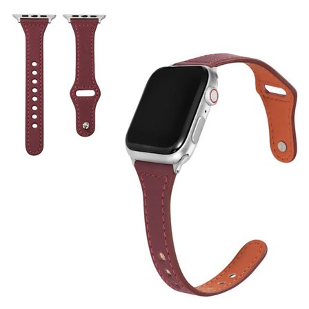 Apple Watch Series 6 / 5 40mm button snap genuine leather watch band - Wine Red