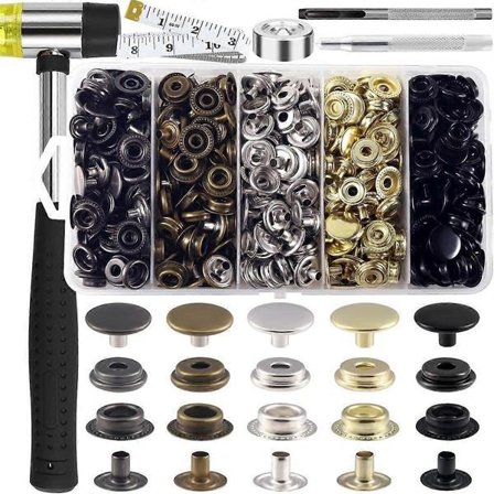 Rustfri stål trykknapper, kraftigt trykknapværktøj, lærreds trykknapsæt 5/8 tommer trykknapsæt, S