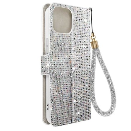 AVIZAR Glitter Disco Wallet iPhone 15 -kotelo - harmaa - Videotuki - Flip