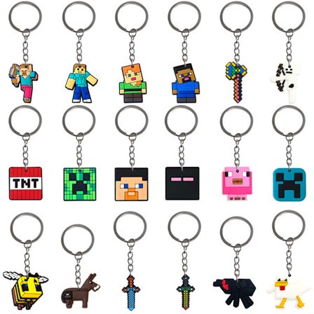 18 sæt Minecraft nøgleringsvedhæng, tegneserie nøglering tasker, hængende tilbehør, rygsæk vedhæng