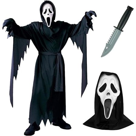 Weekcos Skrekk Skrikende Spøkelseskostyme for Voksne og Barn, Halloween Cosplay Festkostyme med Skrikmaske, Karnevalskostymer for Halloween M Karneval