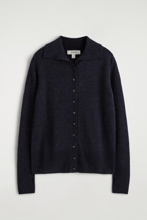 COS Women's Alpaca Merino Wool High-Neck Cardigan in Blue