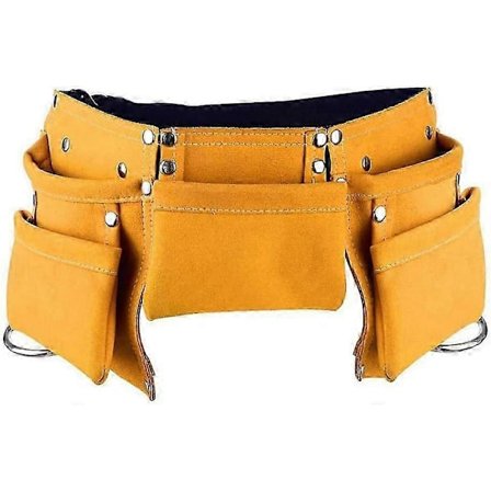 Verktøybelte i lær for barn, Arbeidsverktøybelte i lær for barn, Verktøyforkle med lommer for barn (Gul)