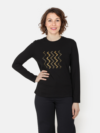 BRANDTEX - Langærmet T-shirt - Sort - Mønstret