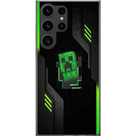 Kompatibelt Mobildeksel til Samsung Samsung Galaxy S24 Ultra GrÃ ̧nn pikselbasert creeper-lignende spillillustrasjon med futuristiske neoninnslag og 