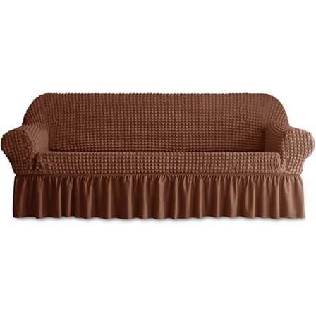 Sofaovertrekk med 1 del for 3-seters sofa med skjørt, slitesterkt og vaskbart, svært elastisk og tøyelig, enkelt å installere, universelt