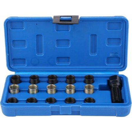 TS-Kit Reparationsverktyg för Tändstiftsgänga 16 st 14 mm x 1,25 M16 Gängsnitt med Fodral Portabel tändstifts helicoil kit Tändstiftsgänga-