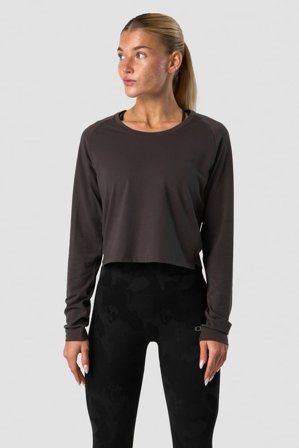 Stride Cropped Long Sleeve Wmn Charcoal