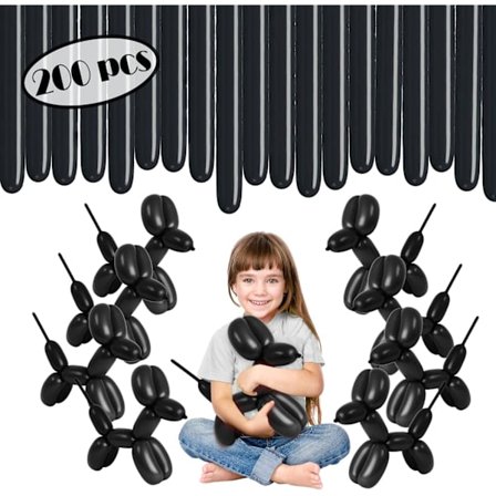 Sort 260 Balloner - Lange Sorte Balloner - Lange Sorte Balloner 200 stk., Lyse Farver til Halloween Fest Efterår Thanksgiving Fest