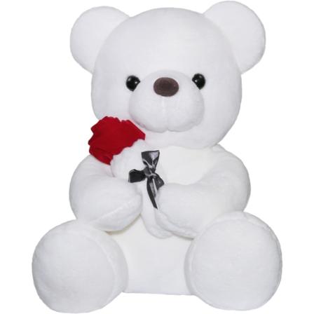 Teddybjørn plysjleketøy med rose, søt plysjleketøy pute bamse dukke dag julegave 35cm