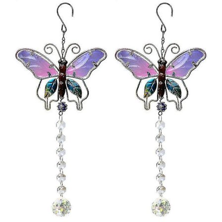 2 kpl Perhonen Kristalliauringonpyydystin Kristallipallo Koriste Ikkunaan Kotiin Puutarhaan Ulkokäyttöön (violetti)