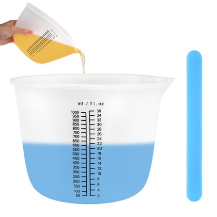 1000 ml silikonmålebeger med presise markeringer, rørepinne, non-stick resinmålebeger, gjenbrukbar.
