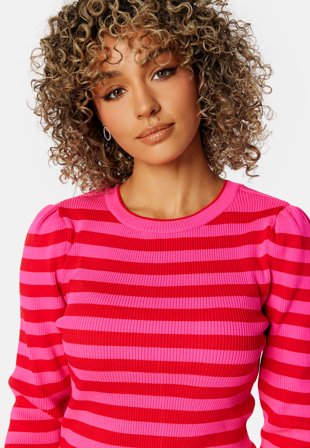 ONLY - Onlsally Puff Pullover - Fuchsia Pink Stripes - Kläder - - Bubbleroom