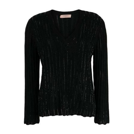 Twinset, V-neck Knitwear Czarny, Kobieta, Rozmiar: S