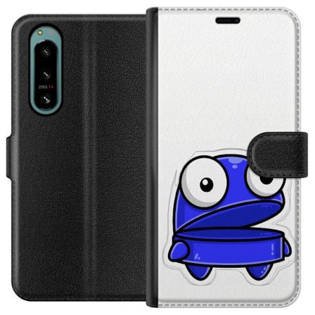 Kompatibelt Lommeboketui til Sony Sony Xperia 5 IV Blå tegnefilmfigur med åpent uttrykk og store øyne i morsom illustrasjon