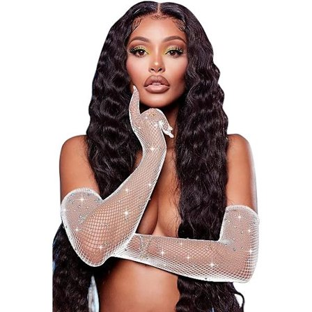 Hvid - Dame Fishnet Handsker Funklende Fest Handsker Funklende Galla Handsker Tilbehør 1920'er Klassisk Stil