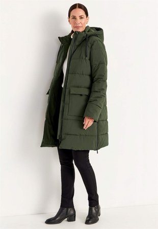 Cellbes of Sweden - Varm jakke med glidelåser i siden på bunnen i mørk grønn for damer i størrelse 46/48