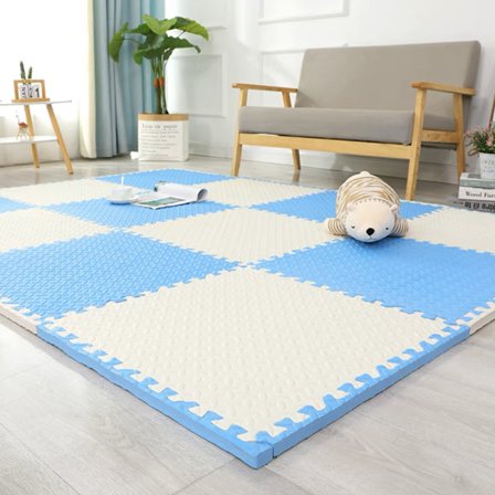 Skum Legemåtte - Børns Bløde Eva Puslespilmåtte, Sammenlåsende Børns Legemåtte Gulv Måtte Skum, 16-Pakke. 30*30*1.0 (16 stykker) Hvid og blå