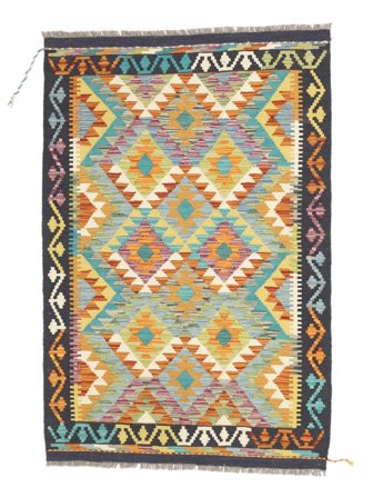 Tissé À La Main Kilim Afghan Old Style Tapis 99X148 De Laine Vert/Orange Petit