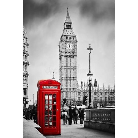 Puslespil til voksne 300/500/1000 brikker Rød telefonboks og Big Ben i London Sort og hvidt billede{YFL}