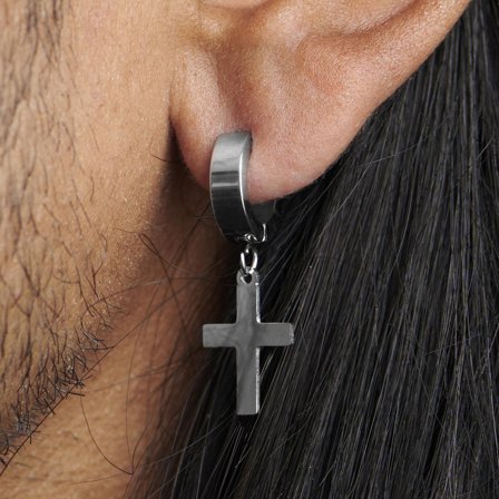 Sølvfarget Ørering med Kors for menn - Ørepynt med kors