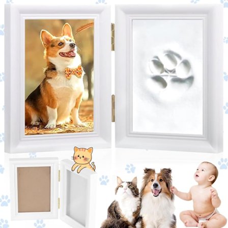 Poteavtrykksett hund, minneramme, fotoramme for kjæledyrs minnedag, treramme, egnet for fotorammer og stempelsett