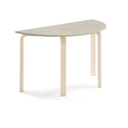 Table ELTON semi-circular, 1200x600x710 mm, grey linoleum, birch