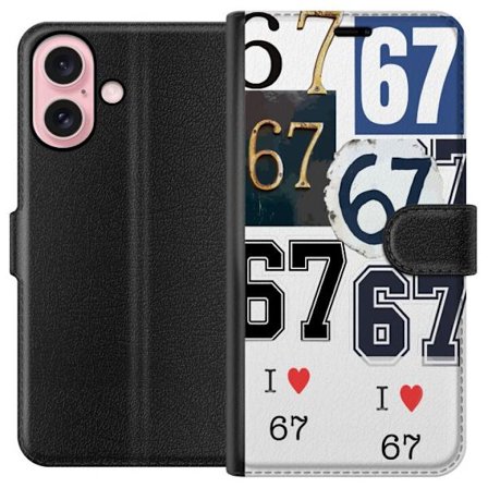 Kompatibelt Plånboksfodral till Apple Apple iPhone 16 67 meme vintage nummer kollage retro 6-7 nummer klassisk typografi vintage design