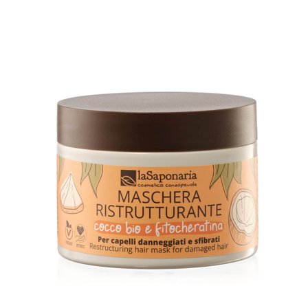 LA SAPONARIA Capelli e Cute Maschera ristrutturante - Cocco Bio e Fitocheratina 200ml - Maschera Nutriente Capelli