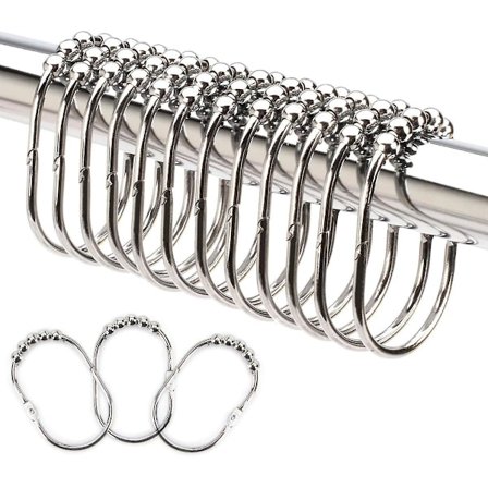 Bred duschdraperiringar, rostfritt stål, 12-pack