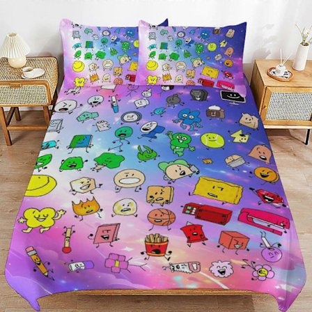 c390 Spel BFDI Battle For Dream Island Sängkläder Set Påslakan Bekvämt och Lättviktigt Tecknat Sängkläder 3 Delars Sängset Enkel (1 Påslakan och 2 