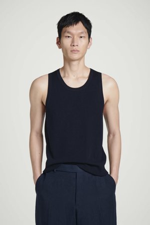 COS Homme Débardeur En Laine Mérinos Côtelée in Bleu