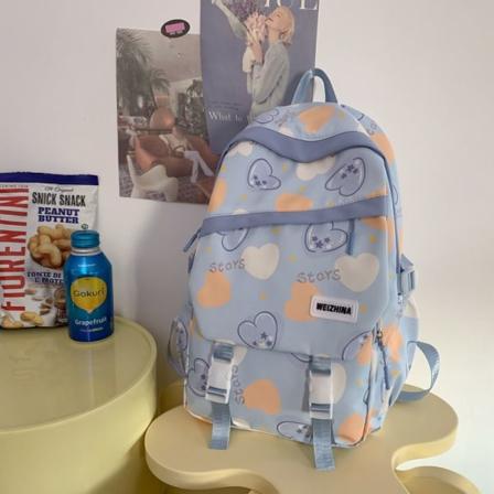 Oppilaan koululaukku uusi tyttö suuri kapasiteetti oppilaan koululaukku naisten söpö painettu reppu matkareppu-sininen