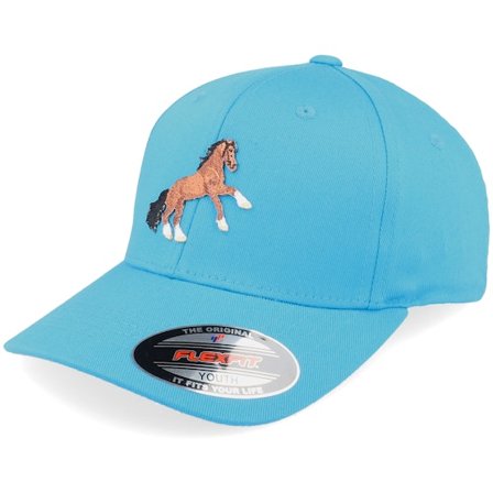 Kiddo Cap - Blå flexfit Kasket - Kids Brown Horse Ocean Blue Flexfit @ Hatstore