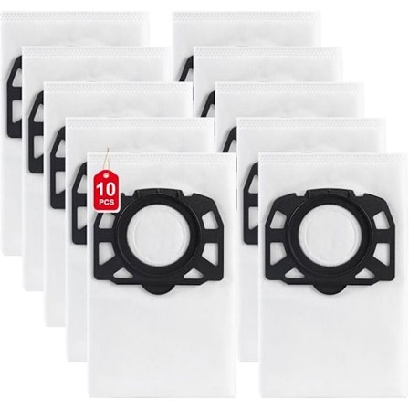 10 kpl Kfi 487 Pölynimuripussit Kärcher R Wd4/Wd5/Wd6, Mv 4/Mv 5, Wd5P/Wd6P, Kärcher 2.863-006.0 Vlies-suodatinpusseihin