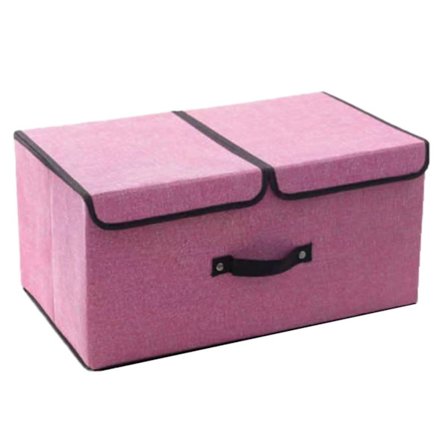 Bomuld Linned Dobbelt Låg Opbevaringsboks Foldbar Stof Organizer til Undertøj Medium Pink