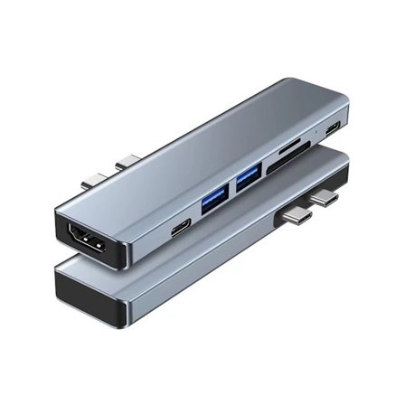 Usb C Hub 7 i 2 för Macbook Air Pro M1 2-pack Usb C-adapter med Hdmi 4K Usb 3.0 Sd/Tf-kortläsare Silver YEMAESRE