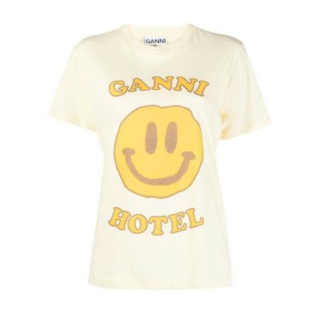 Ganni, T-Shirts Beige, Dames, Maat:S