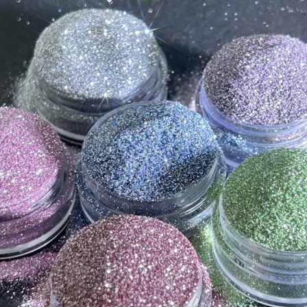 Reflekterende Glitter Pulver Sæt, 7 Farver Glimmer Diamant Negle Glitter Støv, Sølv Pink Lilla Grøn Løs Glitter til Negle